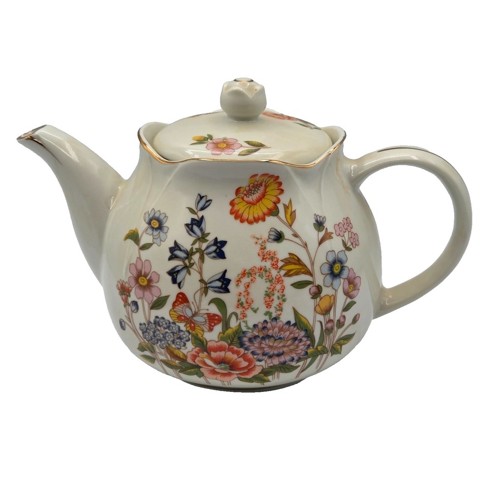 Vintage Robinson Design Group Floral Teapot with Gold Trim Made In Japan 1989